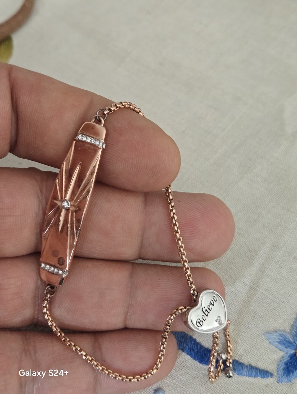 SUPERBE BRACELET BELIVE TON OR AVEC DIAMANTS CONFIANCE AU SEIGNEUR